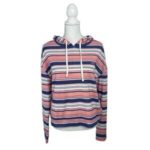 Vans Women's Striped Blue Orange Hoodie Drawstring Sweatshirt Jacket Size M